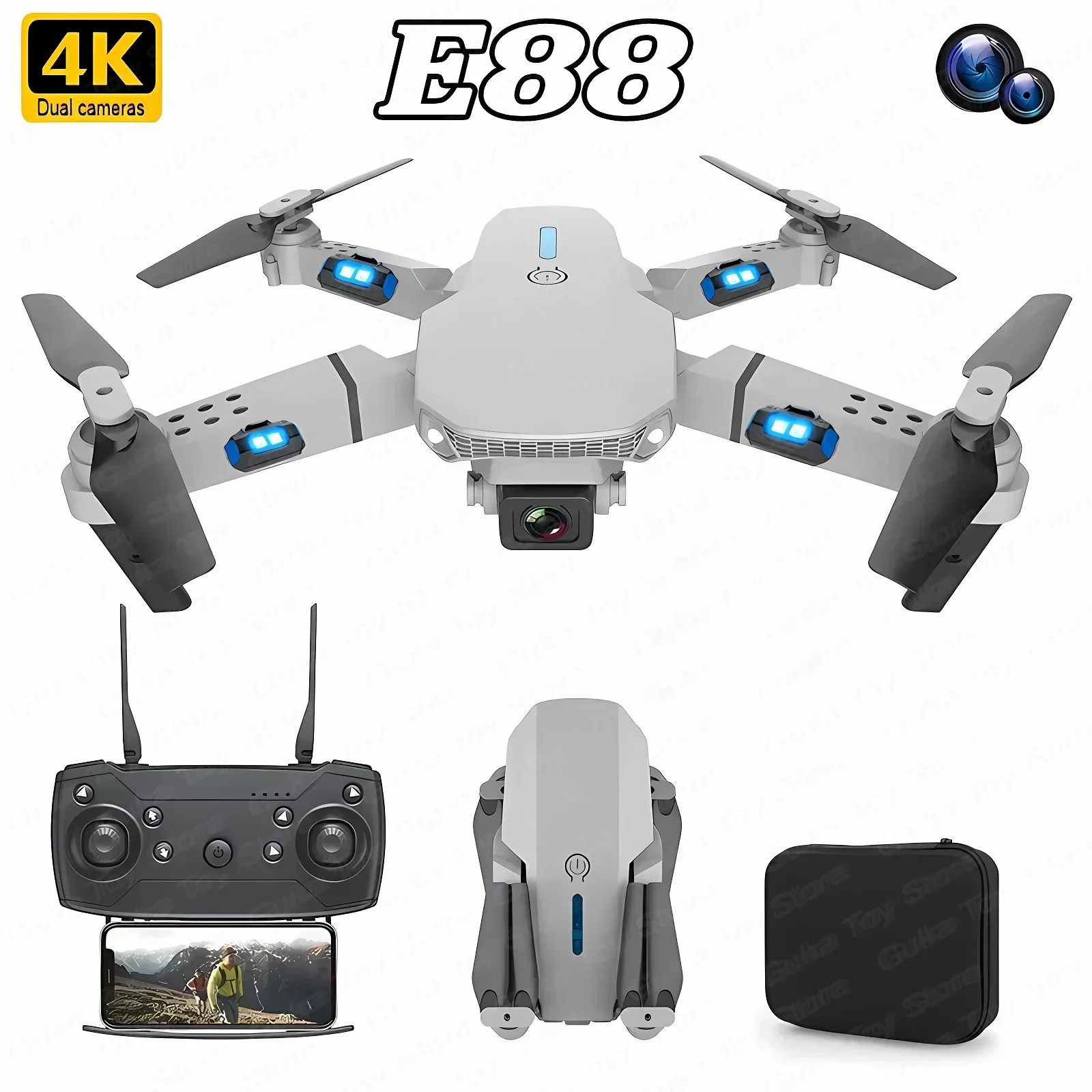 E88 Pro WIFI FPV الطائرة بدون  - مراجعة Rc Helicopter Case وسعره